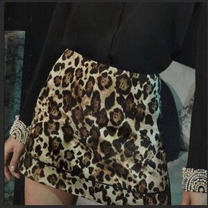Alexis Leopard Print Mini Skirt in Black, Brown, Cream